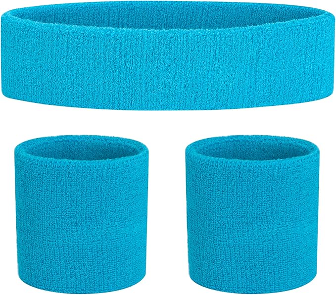 Sweatbands Headband and Wrist Set, Cotton Sweat Band for Athletic Men and Women, Sweatbands Sports Headbands for Working Out, Running, Basketball, Tennis, Yoga