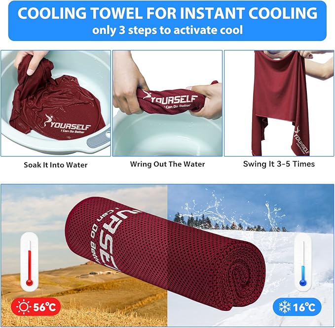 SYOURSELF Cooling Towel, Cooling Towels for Neck,40" x 12"Ice Towel for Instant Cooling Relief, Soft Breathable Chilly Towel, Perfect Yoga, Golf, Sports, Gym, Workout, Athletes Towel (1PC-Red)