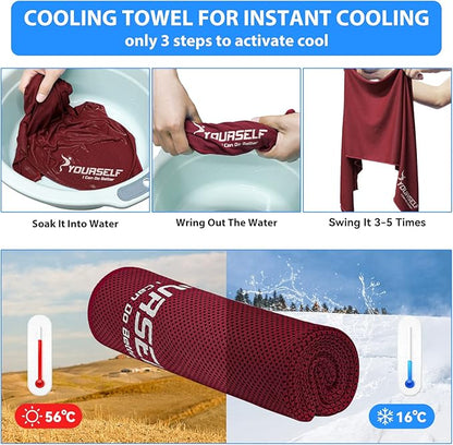 SYOURSELF Cooling Towel, Cooling Towels for Neck,40" x 12"Ice Towel for Instant Cooling Relief, Soft Breathable Chilly Towel, Perfect Yoga, Golf, Sports, Gym, Workout, Athletes Towel (1PC-Red)