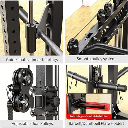 Multi-Purpose Squat Rack,Smith Machine Weight Rack Set with Cable Crossover System, Home Gym Power Racks, Power Racks and Packages
