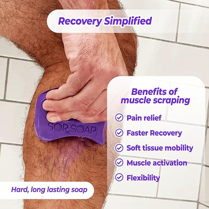 Pro Bundle | Muscle Scraper Soap Bars & SORTOOL Pro Myofascial Release Tool | Fascia Massage Recovery & Deep Clean | 2 Bars, Tool, Holder, & Exfoliating Bag Included