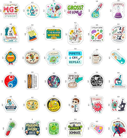 100Pcs Funny Microbiology Vinyl Stickers for Water Bottle, Laptop -Nerd Biology Stickers - Microbiology Gifts, Party Supplies - Gift for Women & Men