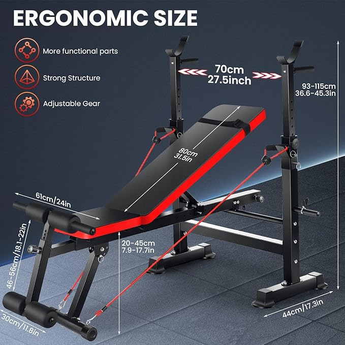 OPPSDECOR 900 LBS Weight Bench Set with Squat Rack, Adjustable Bench Press Set with Leg Extension and Leg Curl, Foldable Flat/Incline/Decline Workout Bench for Home Gym