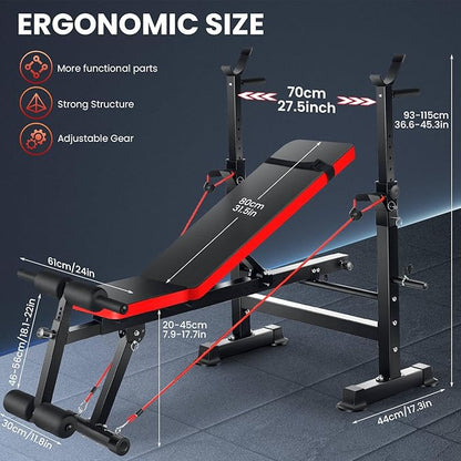 OPPSDECOR 900 LBS Weight Bench Set with Squat Rack, Adjustable Bench Press Set with Leg Extension and Leg Curl, Foldable Flat/Incline/Decline Workout Bench for Home Gym