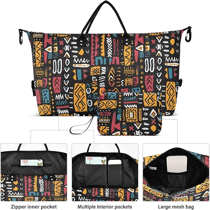 Weekender Bags Travel Duffel Gym Bag Carry on Overnight Tote Bag with Toiletry Bag for Airplane Travel Trip Gym Yoga (African Geometric Print)