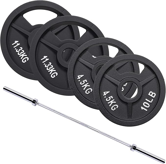 Signature Fitness 2-Inch Cast Iron Barbell Set, Including Multiple LBS Weight Plates and 6FT Barbell Set, Multiple