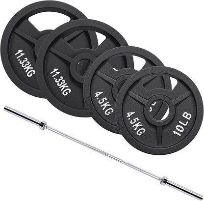 Signature Fitness 2-Inch Cast Iron Barbell Set, Including Multiple LBS Weight Plates and 6FT Barbell Set, Multiple