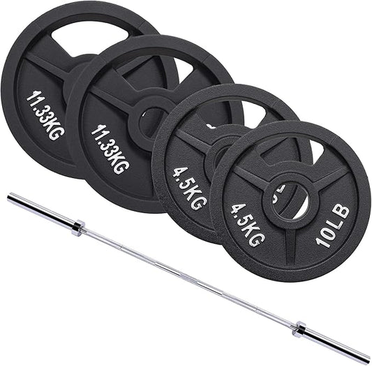 Signature Fitness 2-Inch Cast Iron Barbell Set, Including Multiple LBS Weight Plates and 6FT Barbell Set, Multiple