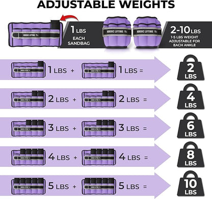 Nordic Lifting Adjustable Ankle Weights for Women & Men – 1 Pair (2–10 lbs) Wrist, Arm & Leg Weights for Gym, Yoga & Home Workouts – Secure Fit Strap Design – Durable Fitness Training Equipment