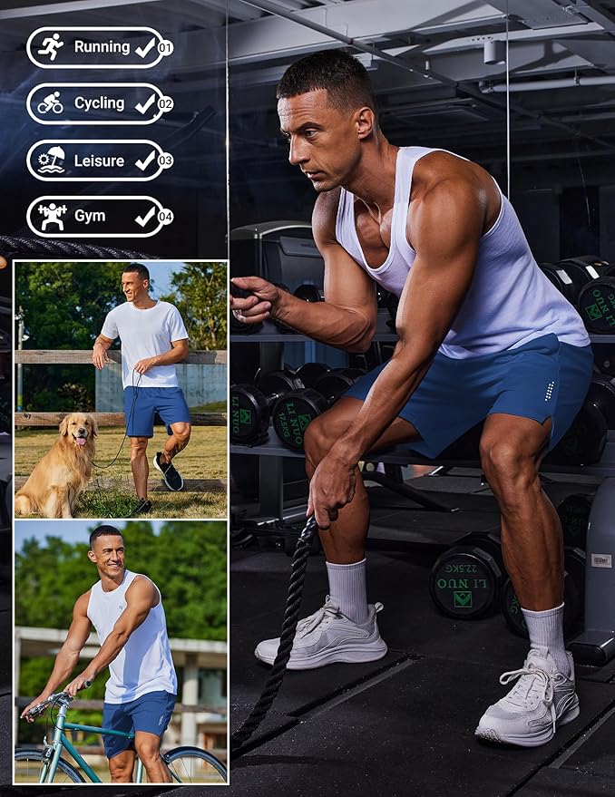 COOFANDY Mens Gym Athletic Shorts with Zipper Pockets Quick Dry 7" Workout Running Training Shorts