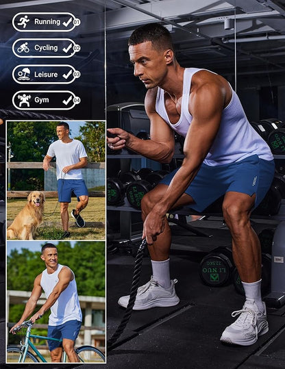 COOFANDY Mens Gym Athletic Shorts with Zipper Pockets Quick Dry 7" Workout Running Training Shorts