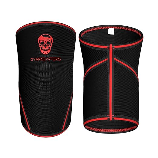 Knee Sleeves (1 Pair) w/ Bag - Knee Sleeve & Compression Support for Squats, Fitness, Weightlifting, and Powerlifting - Gymreapers 7MM Neoprene Sleeve Pair - 1 Year Warranty (Black/Red, XX-Large)