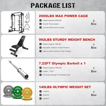 C21 Power Cage, 2000LBS Multi-Function Power Rack with Independent Dual Pulley System, All-in-One Squat Rack for Cable Crossover, Home Gym Workout Machine