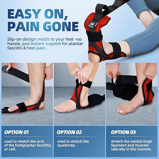 Foot and Calf Stretcher-Stretching Strap For Plantar Fasciitis, Heel Spurs, Foot Drop, Achilles Tendonitis & Hamstring. Yoga Foot & Leg Stretch Strap. (Red)