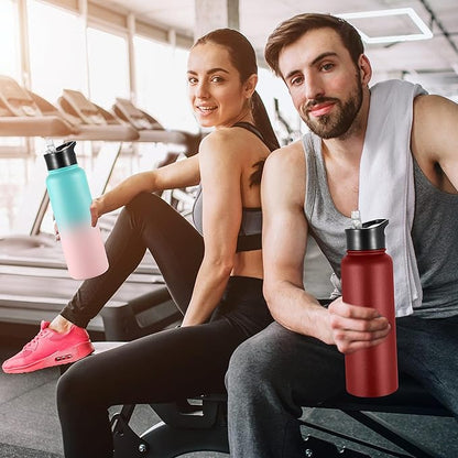 VEGOND 40 oz Insulated Water Bottle Bulk Stainless Steel Metal Water Bottles with Leak Proof Straw Lid & Spout Lid, Wide Mouth Double Walled Vacuum Travel Sports Bottle, Red 4 Pack