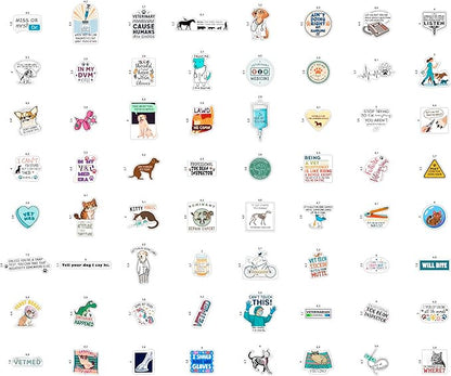 100Pcs Veterinary Stickers for Water Bottle - Funny Vet Stickers and Decals - Funny Veterinary Gifts, Party Supplies & Decorations - Vet Tech Gifts for Women & Men