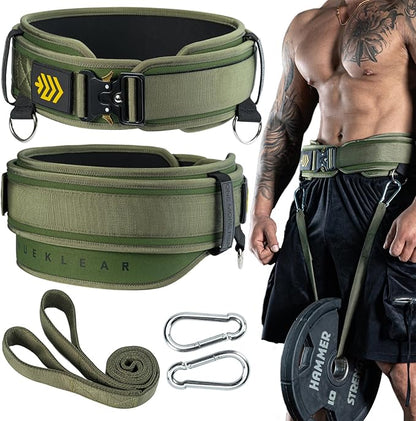 MANUEKLEAR 2-in-1 Weightlifting Belt & Dip Belt with 36.7 IN Rope, Double-Layer Weight Lifting Belts, Powerlifting Gym Weighted Belt for Pull Up Squat