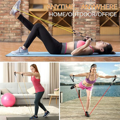 Resistance Bands Set (12pcs), Workout Bands with Handles, Door Anchor, Ankle Straps and Carry Bag, Exercise Bands for Shape Body and Home Workouts