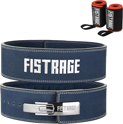 FISTRAGE Lever Buckle Weight Lifting Leather Black Belt Gym Back Support for Men & Women Training Fitness Exercise for Tough Workouts | Power Lifters | Supports Lumber Lower Back