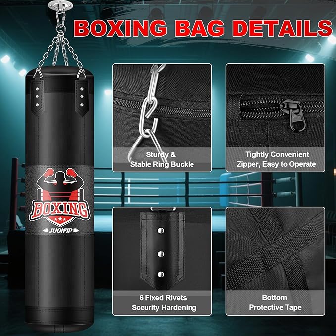 Punching Bag Set for Adults, 4FT Heavy Boxing Bag Set with 12 OZ Boxing Gloves, Suitable for MMA Karate Kickboxing Boxing Muay Thai Training at Home or Gym - Unfilled Heavy Bag