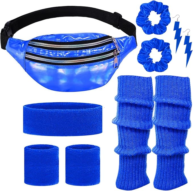 80s Neon Workout Costume Accessories Set 10 PCS Leg Warmers for Women 80s Headband Wristband Fanny Pack for Yoga Running