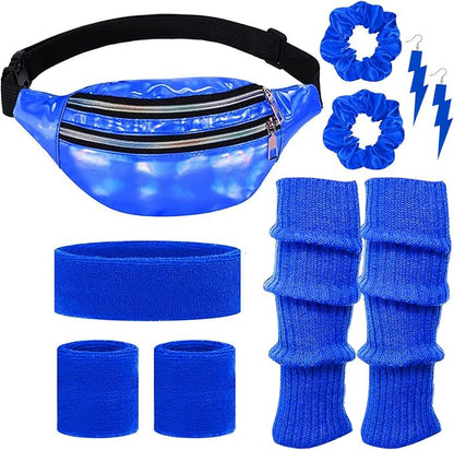 80s Neon Workout Costume Accessories Set 10 PCS Leg Warmers for Women 80s Headband Wristband Fanny Pack for Yoga Running
