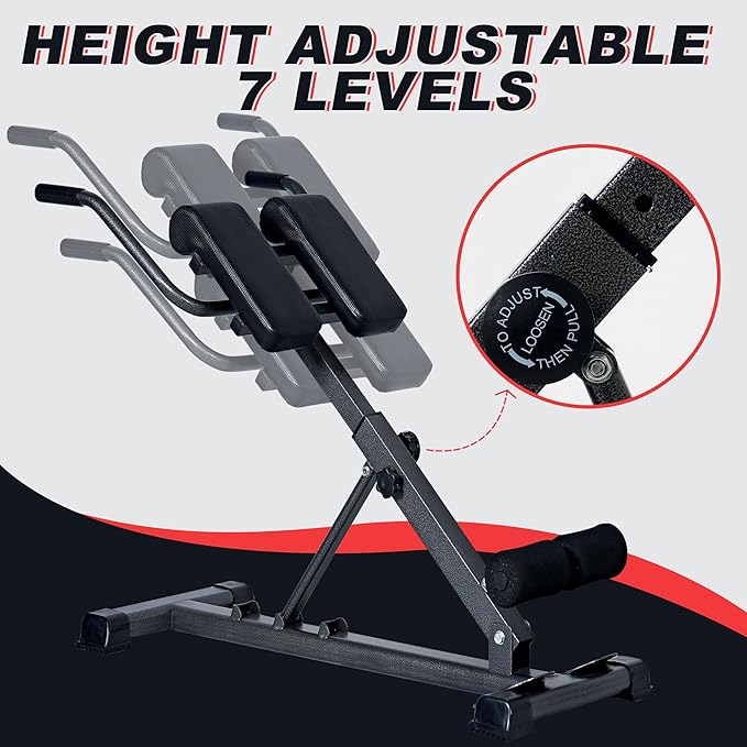 soges Adjustable Roman Chair Exercise Equipment, Foldable Fitness Hyperextension Bench Machine Back Extension Ab Workouts, Full Body Strength Exercise Sit Up Gym Bench for Home