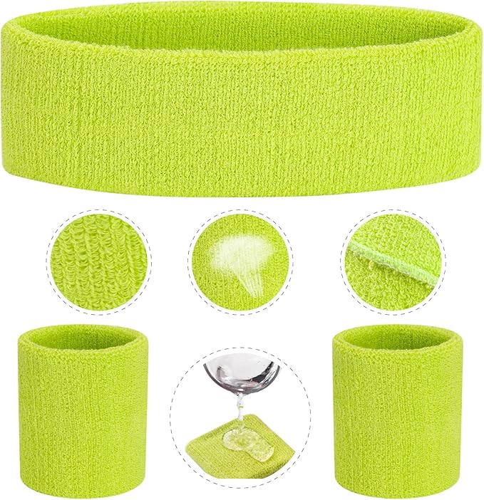 ONUPGO Sweatband Set Sports Headband Wristband Set Sweatbands Terry Cloth Wristband Wrist Sweatband Headbands Moisture Wicking Sweat Absorbing Head Band