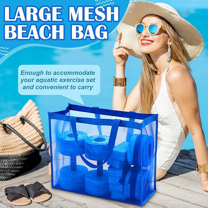 6 Pcs Aquatic Exercise Set Water Aerobics Set Large Mesh Beach Bag Pool Fitness Equipment Foam Water Dumbbell Ankle Swimming Weight Aquatic Swim Belt for Exercise Weight Loss