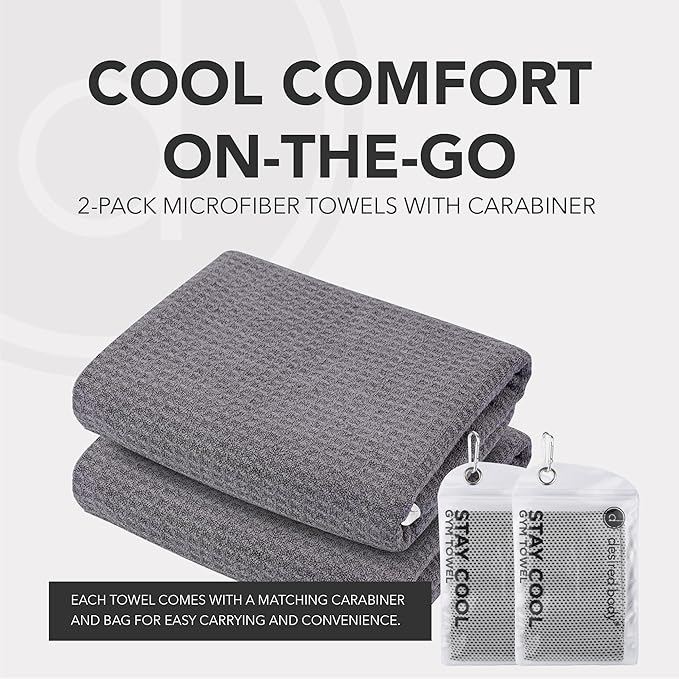 Microfiber Cooling Towels for Neck and Face - 2 Pack 44x16.5” Mesh Quick Dry Gym Towels for Working Out with Waterproof Bag and Carabiner - Sweat Rag for Gym, Sports, Outdoor Activities