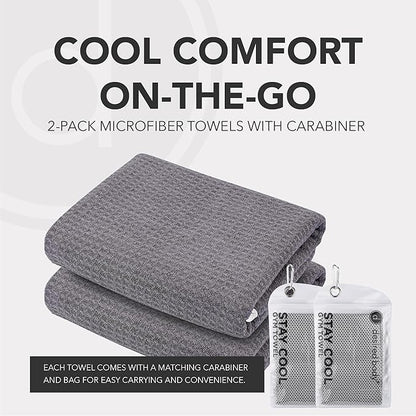 Microfiber Cooling Towels for Neck and Face - 2 Pack 44x16.5” Mesh Quick Dry Gym Towels for Working Out with Waterproof Bag and Carabiner - Sweat Rag for Gym, Sports, Outdoor Activities