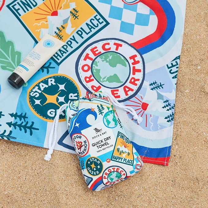 Dock & Bay Kid's Towel - for Beach Use - Quick Dry, Sand Free - Compact, Lightweight - 100% Recycled - Includes Bag - Into the Wild, Medium (130x70cm, 51x28)