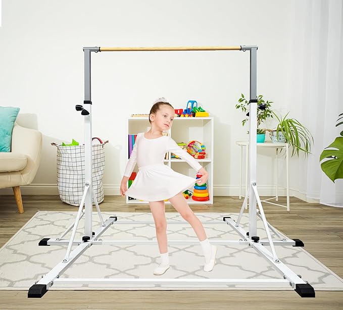 86 York Gymnastics Bar for Kids Ages 3-20, 5FT Base Length, 42" to 63" Adjustable Height, Horizontal Bar, Kip Bar for Gymnast, Gymnastic Training Equipment for Home, Gym Center