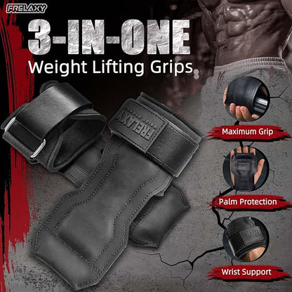 Frelaxy Lifting Wrist Straps, Rubber Weight Lifting Grips with Non-Slip Palm & Wrist Wraps Support for Deadlifts, Pull Ups, Rows, Heavy Powerlifting, Lat Pulldowns