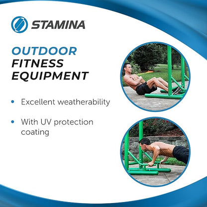 Stamina Pull Up Bar Tower & Dip Station, Free Standing Outdoor Home Gym Equipment, Green - Adjustable and Portable Workout Stand for Calisthenics Body Weight Training