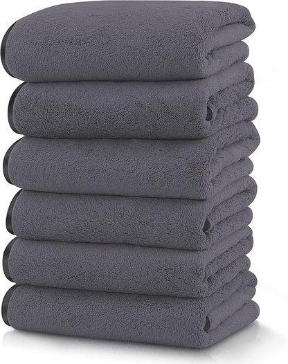 TENSTARS Silk Hemming Hand Towels for Bathroom - Quick Drying - Ultra Soft Microfiber Absorbent Towel for Bath Fitness, Gym, Shower, Hotel, and Spa - 16x28 Inch | Set of 6, Dark Grey