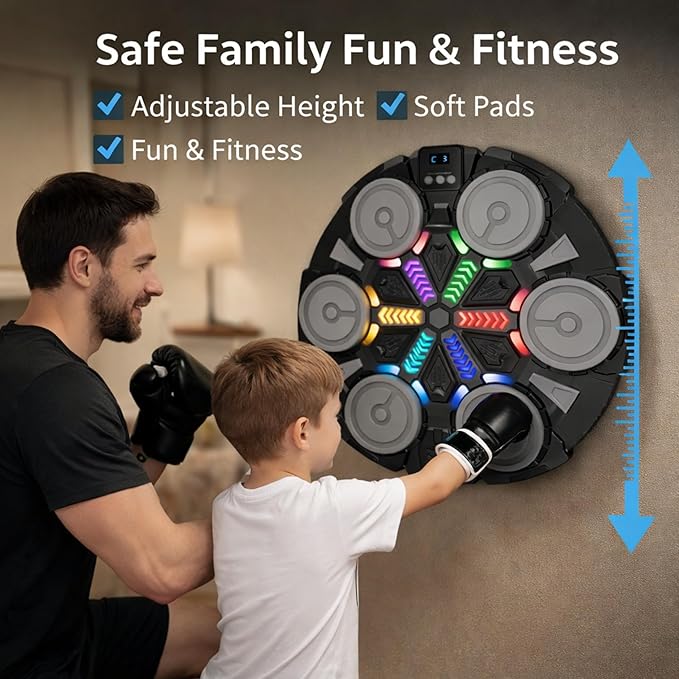 Music Boxing Machine - Bluetooth Wall Punching Pad with LED, Fun Training Equipment for Kids & Adults, Home Boxing Wall Punching Pad with Gloves, for All Ages - Ideal Present by RedRoko