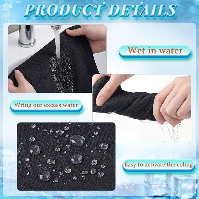 Honoson 10 Pack Cooling Towels Bulk - 47"x12" Soft Breathable Ice Towels for Neck & Face, Portable Chilly Rags Microfiber Sweat Rags for Yoga, Sports, Gym, Workout & Fitness(Black)