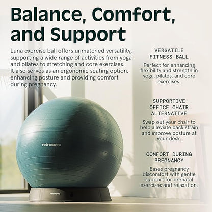 Retrospec Luna Exercise Ball with Pump - Anti-Burst Fitness Equipment for Yoga, Core Training & Stability - Home Gym Swiss Ball for Office & Pregnancy