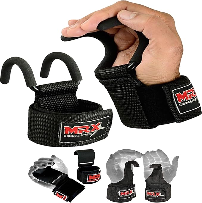 MRX BOXING & FITNESS Weight Lifting Hooks for Men & Women Thick Wrist Padding Weight Lifting Grips for Powerlifting, Shrugs, Rows & Deadlift Support