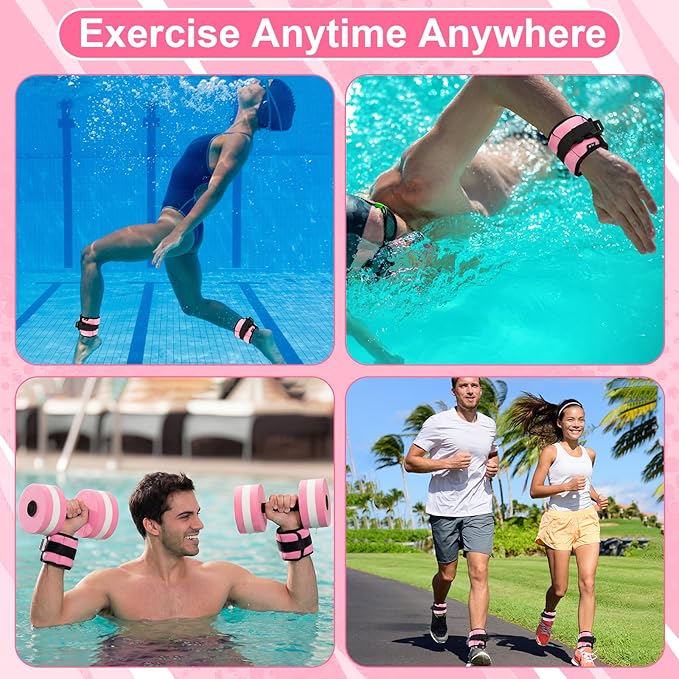 Water Aerobics Set, 4 Piece Pool Exercise Kit (2 Aqua Dumbbells + 2 Ankle/wrist Weights), EVA Foam, Low-impact Workout