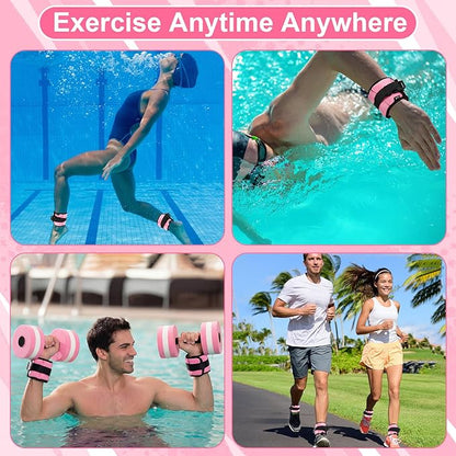 Water Aerobics Set, 4 Piece Pool Exercise Kit (2 Aqua Dumbbells + 2 Ankle/wrist Weights), EVA Foam, Low-impact Workout