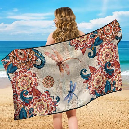 Bulopur Boho Floral Dragonfly Car Seat Towel Cover After Gym Workout Beach Swimming Sweating Car Seat Cover Fits for Car SUV Sedan Truck Front Seats