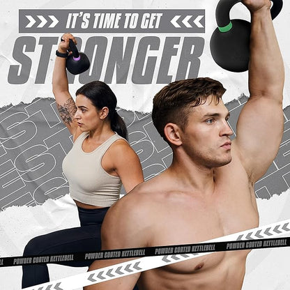 Yes4All Powder Coated Kettlebell, Cast Iron Core Kettlebells with Non-Slip Handle & Flat Bottom for Conditioning, Heavy Duty for Strength Training, 9lb to 71lb - Single & Pair