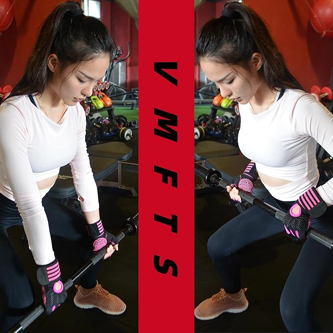 Weightlifting Gloves Padded Workout Gloves with Wrist Wrap Support Gym Gloves for Women Girls Gym Exercise Fitness Training Lifting Dumbbell Pink