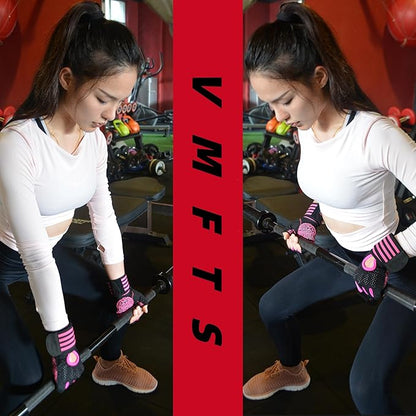 Weightlifting Gloves Padded Workout Gloves with Wrist Wrap Support Gym Gloves for Women Girls Gym Exercise Fitness Training Lifting Dumbbell Pink