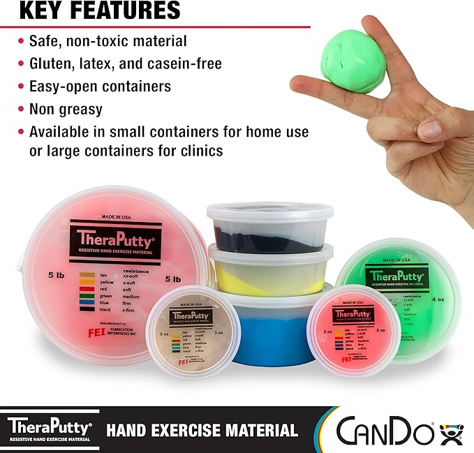 CanDo TheraPutty Standard Hand Exercise Putty For Rehabilitation, Exercises, Hand Therapy, Occupational Therapy, Hand Strengthening, Improve Motor Skills, Stress Relief 5-pound
