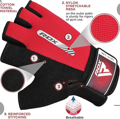 RDX Weight Lifting Gloves Gym Fitness Workout, Anti Slip Padded Full Palm Protection, Ultra Ventilated, Bodybuilding Strength Training HIIT WOD Exercise, Half Finger Men Women Cycling Rowing Climbing