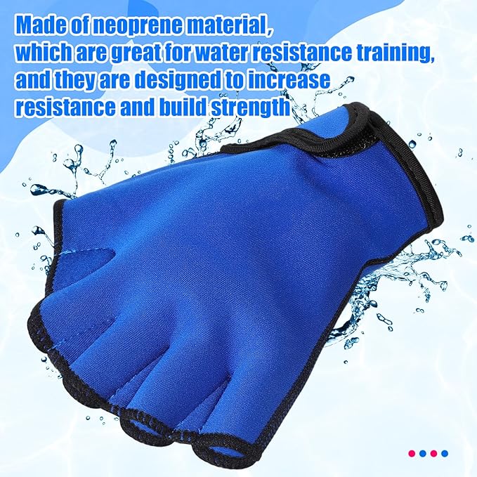 Sumind 2 Pairs Swimming Gloves Aquatic Training Gloves Neoprene Mittens Webbed Fitness Water Aerobics Resistance Training for Women Men Swimming Diving(Medium,Rose Red, Blue)