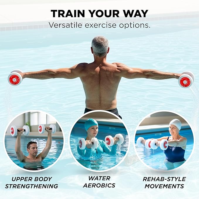 THERABAND Water Weights, Aquatic Dumbbells for Pool Fitness, 2 Foam Weights with Padded Grip for Water Aerobics, Therapy, Workouts, Pool Exercise Equipment, Aqua Training